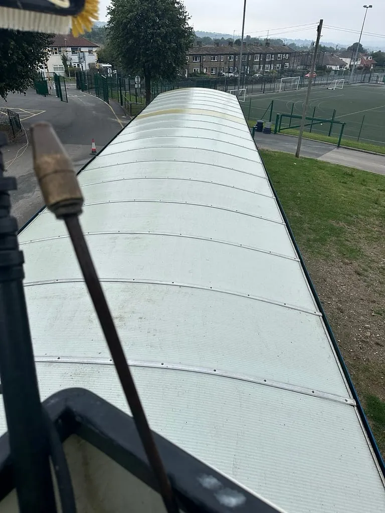View from the cherry picker basket over the van
