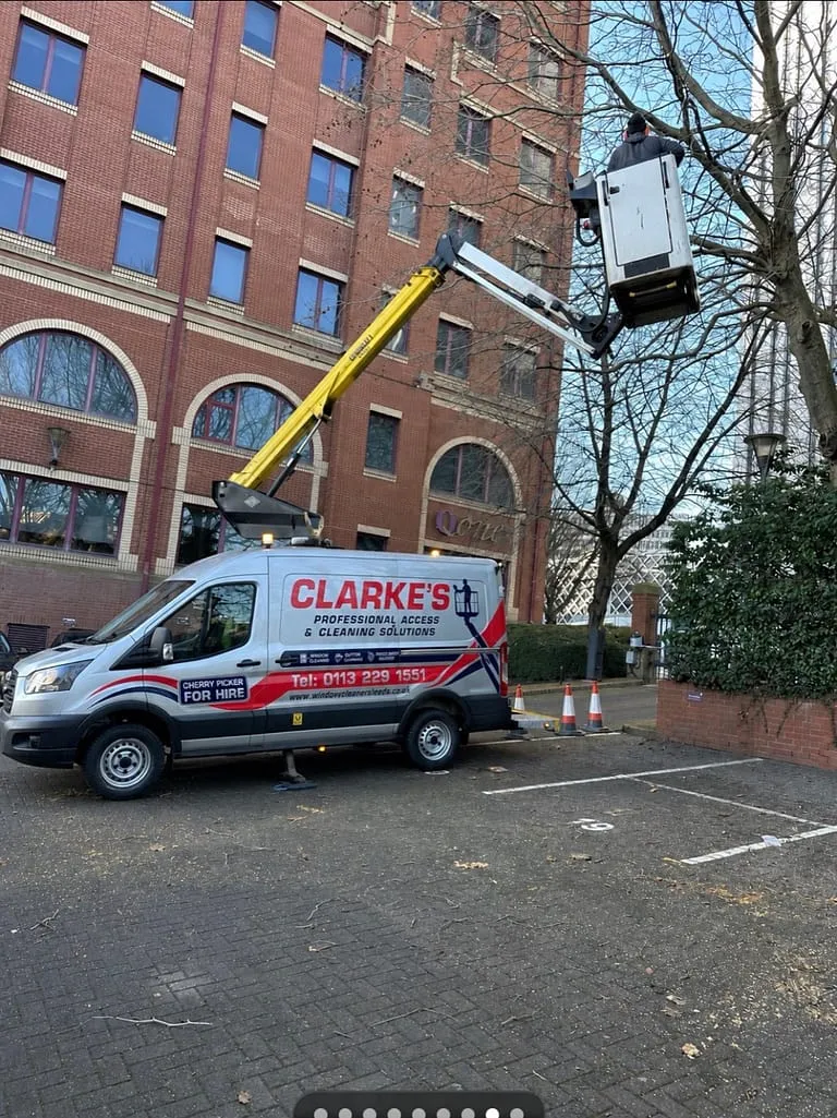 Cherry picker at an apartment building in Leeds
